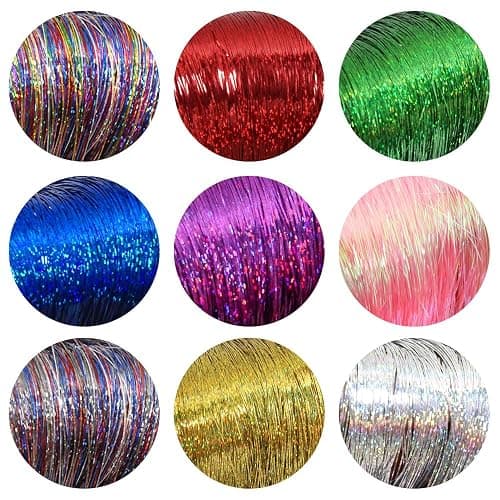 OSUNTRESS Red Hair Tinsel Clip In Accessories for Women 480 Strands 6Pcs | 20-22 Inch Fairy Clip On Hair Tinsel Kit Glitter Heat Resistant Straight Colored Extensions for USA Girl Festival Party Beach thumbnail 7