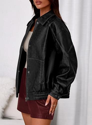 PRETTYGARDEN Faux Leather Jacket Women Bomber Motorcycle Zip Up Jackets Oversized Fall Fashion Outfits 2026 Winter Coats thumbnail 3