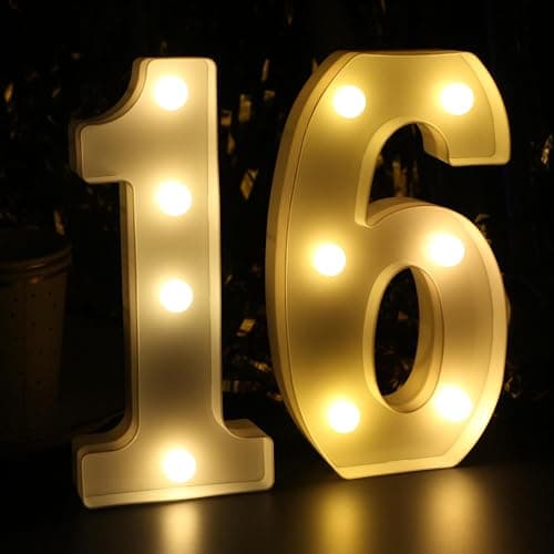 H: 7.88 Inches Light Up Numbers 16 Sign for Party Decor, Happy 16th Birthday Decorations for Boys, Sweet 16 Party Centerpieces Table Decorations for Girls thumbnail 2