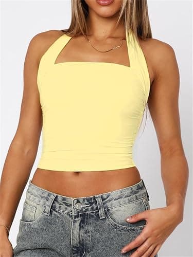 ForeFair Women Halter Neck Backless Crop Top Sexy Y2K Sleeveless Tank Top Open Back Slim Fit Tops thumbnail 2