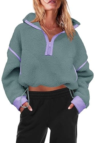 Panadila Womens Half Zip Sherpa Fleece Pullover Soft Oversized Sweatshirt with Pockets Warm Fuzzy Sweater thumbnail 2