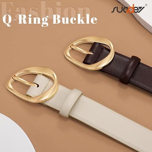 SUOSDEY Women Leather Belt for Jeans Pants, Fashion DIress Waist Belt with Gold Buckle thumbnail 3