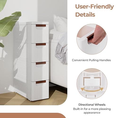 MAT EXPERT Narrow Storage Drawers, Slim Rolling Drawer Cart with Universal Wheels, Convenient Handles, Storage Organizer Utility Cart for Bedroom, Living Room, Bathroom, Kitchen (4 Drawer) thumbnail 6