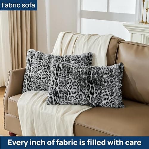 Set of 2 Faux Fur Snow Leopard Pillowcase,Cheetah Skin Soft Plush Animal Fur Print Throw Pillow Cover Case,Super Cozy Decorative Cushion Covers for Couch Sofa 20x26 Inches thumbnail 6