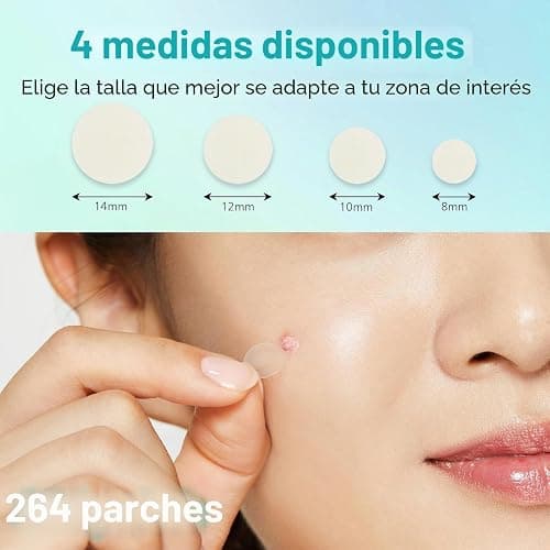 Parches Granos Acné Pimple Patches Hidrocoloide Invisibles 264 piezas | Versión día y noche Ácido salicílico y aceite de árbol de té absorbentes e impermeables 5 TAMAÑOS thumbnail 3