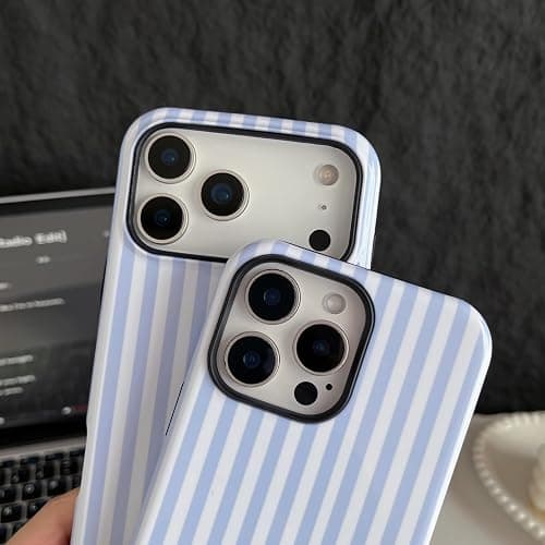 Longlayss Compatible with iPhone 17 Case Cute Striped Phone Case Light Blue | Cute Aesthetic Stripes Phone Cover for Women Girl Shockproof Slim TPU and Hard PC Protective Cover (Light Blue) thumbnail 8