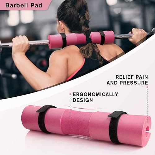 RitFit 7 Pcs Barbell Squat Pad Set, with Resistance Band, 2 Safety Straps, 2 Gym Ankle Straps & Carry Bag, Upgraded Neck & Shoulder Protective Pad Support for Squats, Lunges & Hip Thrust (Pink/Black) thumbnail 4