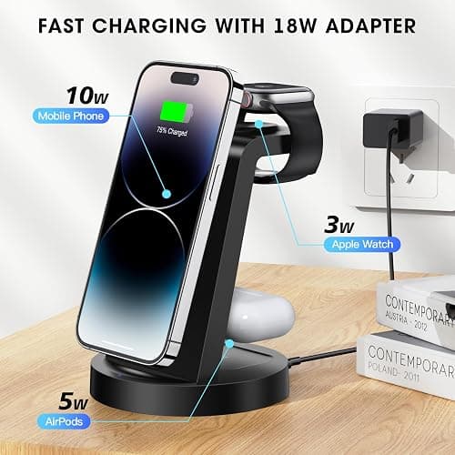 3 in 1 Charging Station for iPhone, Wireless Charger for iPhone 17 16e 16 15 14 13 12 11 X Pro Max & Apple Watch - Wireless Charging Station for AirPods 4 3 Pro thumbnail 4