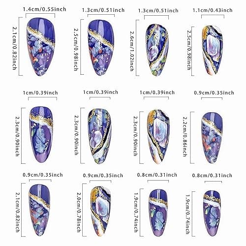 Rchosvam Marble Press on Nails Medium Almond Nails Press Ons Colorful Glaze Marble Design Fake Nails Full Cover Acrylic Flase Nails Gift for Womens 24pcs thumbnail 4