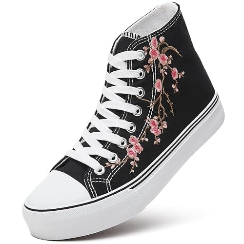 ZGR Womens High Top Canvas Sneakers,Lace-up Canvas Shoes,Casual Tennis Walking Shoes - Image 1