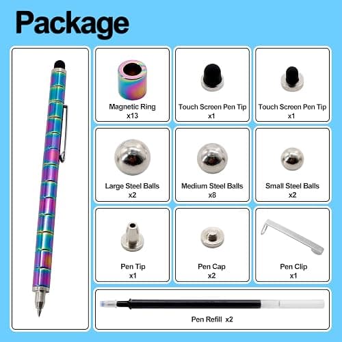 TTzycc Magnetic Pen With 13 Rings - Decompression Magnet Metal Fidget Pen, Creative Toy That Writes, Intellectual Learning and Stress Reduction Gift for Family or Friends thumbnail 6