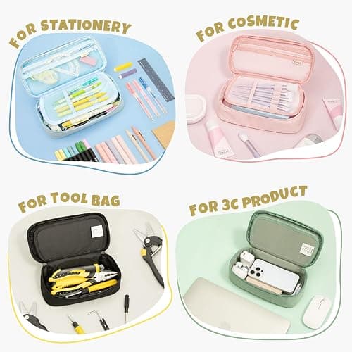 SUNEE Cute Pencil Case, Large Capacity Pencil Pouch, 900D Oxford Big Storage Office Organizer for Stationery, Zipper Pen Bag Makeup Bag, Back to School Supplies for Teen Girls Boys Women Men, Beige thumbnail 7