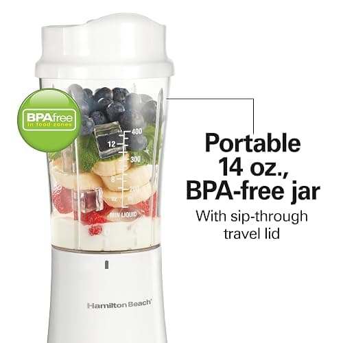 Hamilton Beach Portable Blender for Shakes and Smoothies, 14 Oz BPA Free Travel Cup & Lid, Durable Stainless Steel Blades, Personal Smoothie Blender, White ( 51101V) thumbnail 8
