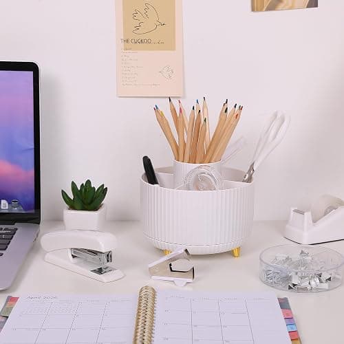 SKYDUE White Office Supplies Set, Office Desk Accessories 10PCS, Pencil Holder for Desk, Stapler, Tape Dispenser, Scissors, Ruler, Binder/Paper Clips and 1000pcs Staples,Desk Supplies Set thumbnail 8