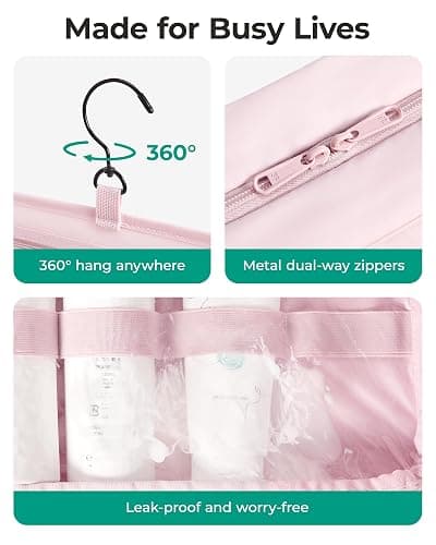 BAGSMART Travel Toiletry Bag for women, Portable Hanging Hook Makeup Bag Organizer, Waterproof Makeup Cosmetic Bag, for Full-Size Accessories, Toiletries, Camel thumbnail 5