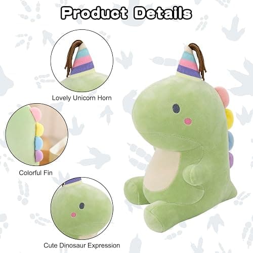 SQEQE Dinosaur Plush Toy Kawaii Dino Stuffed Animals Soft Fluffy Plush Doll Birthday Gifts for Girls Boys Kidult(Green, 9.8 Inch) thumbnail 3