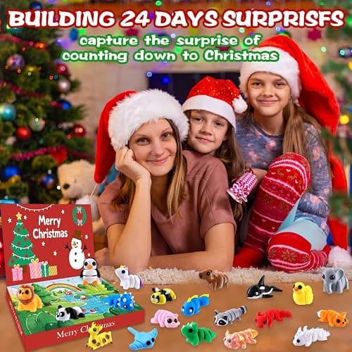 JOICEE 2025 Christmas Advent Calendar with Mini 3D Print Animals, 24 Days Mini Animal Figurines Toys Set Xmas Articulated Flexible Fidget Gifts for Kids Boys Girls Christmas Party Favors thumbnail 6
