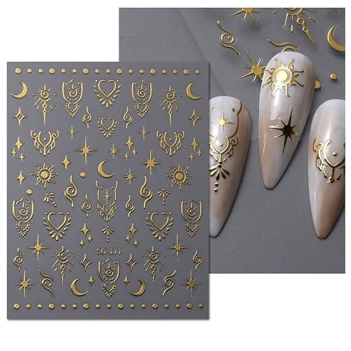 JMEOWIO 9 Sheets Moon Star Nail Art Stickers Decals Self-Adhesive Pegatinas Uñas Sun Nail Supplies Nail Art Design Decoration Accessories thumbnail 6