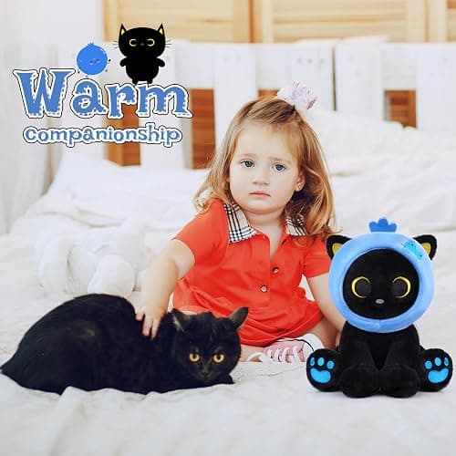 Hagusahuo Black Cat Plush,8inch Blueberry Cat Stuffed Animals for Kids Cartoon Cats Plush, Cute Kitten Stuffy Gift for Kids Girl Boys Toddler Birthday thumbnail 5