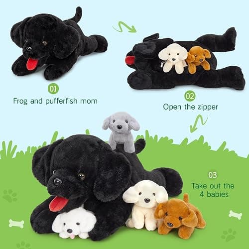 MorisMos Mommy Dog Stuffed Animal with Babies Inside, 21" Dog Plush Toy Set Black Labrador Stuffed Animal with 4 Baby Puppies, Interactive Stuffed Dog Plush for Kids Girls Boys Birthday thumbnail 4