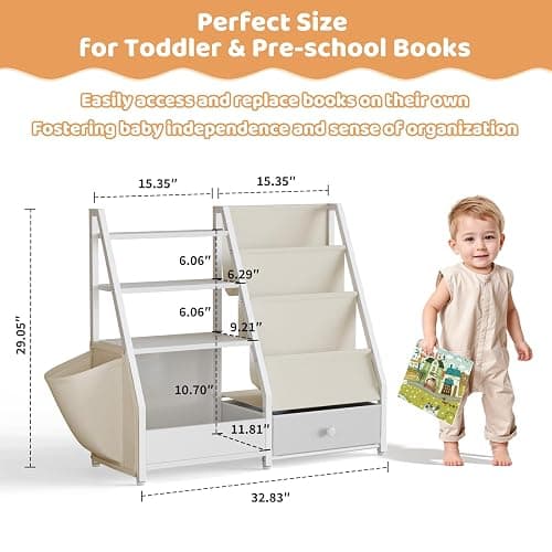 HAVLOTII Kids Bookshelf and Toy Storage - Book Shelf for Kids Rooms, Toddler Bookshelf Baby Bookcase for Nursery, Montessori Toy Organizer, White thumbnail 2