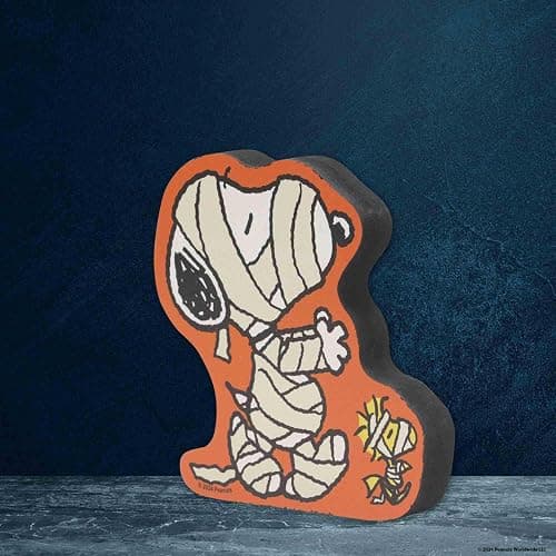 Open Road Brands Peanuts Snoopy and Woodstock Mummies Shelf Sitter Decor - Chunky Wood Block Tabletop Decoration for Halloween thumbnail 2