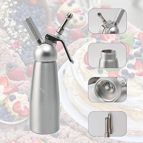 Professional Whipped Cream Dispenser 500ml/1 Pint Homemade Cream Maker with 3 Decorating Nozzles for Cake Cheese Dessert Shop thumbnail 5