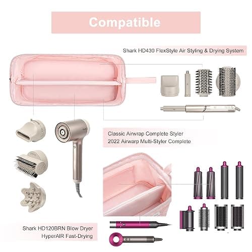 Leudes Hair Tools Travel Bag for Shark Flexstyle Carrying Case Portable Shark Hair Air Wrap Dryer Case Waterproof Dustproof Flat Curling Iron Travel Organizer (Pink) thumbnail 4