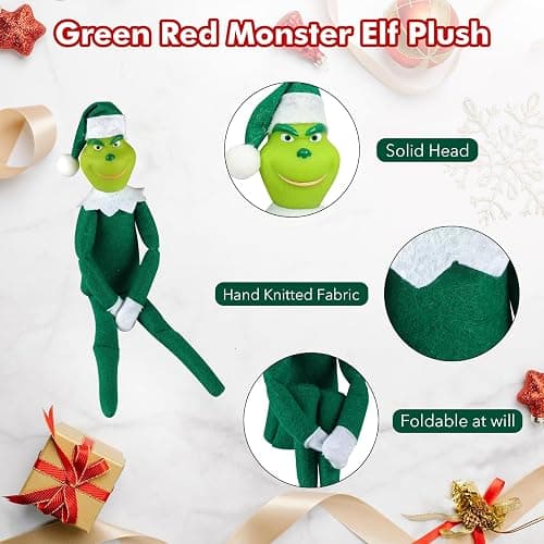 12.6'' Red Christmas Monster Plush Toy, Christmas Stuffed Figures Doll for Kids and Christmas Tree Home Decorations(Green) thumbnail 4
