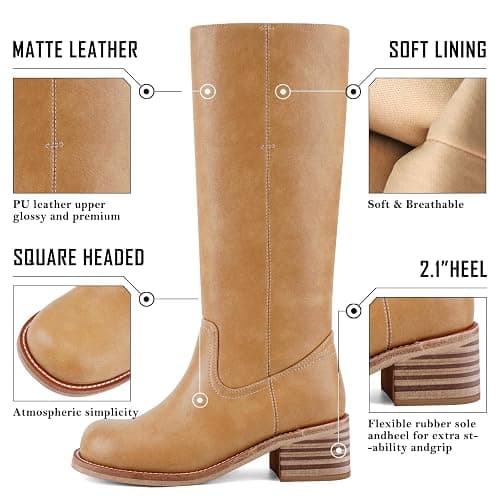 VBDB Women's Knee High Boots Square Toe Chunky Block Heel Long Boots for Women Comfortable Low Heel Womens Boots thumbnail 3