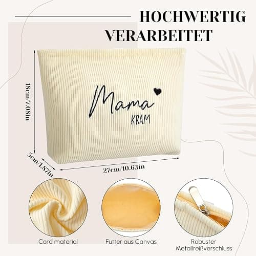 Jadive 2 Stück Geschenkset für Werdende Mütter Mama Kram Kosmetiktasche aus Cord mit Reißverschluss Schwangerschaft Rutschfeste Socken für Neue Mama Frauen Babyparty Verkünden (Cremeweißer Cord, weiß) thumbnail 2