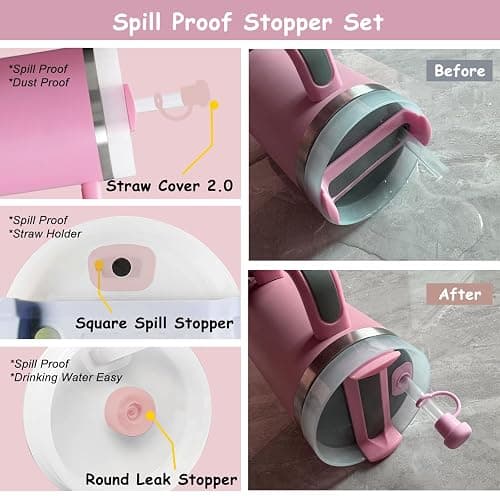 Stanley Cup Accessories Set,Including 2 Pcs 0.4in Straw Cover, 1 Silicone Spill-Proof Stopper Set of 3, 1 Cute Bear Handle Charm, 1 Silicone Boot Fits Stanley 40&30 Oz Tumbler (Peony) thumbnail 6
