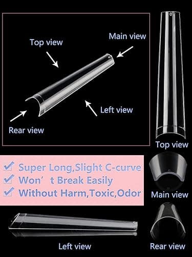 Quaferen 504Pcs Clear Coffin Nail Tips for Acrylic Nails Professional, XXXL Extra Long No C Curve Coffin Straight Acrylic Nail Tips, Half Cover No Crease Nail Extension False Nails for DIY Nail Art thumbnail 6