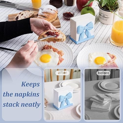 Chunful Blue Bow Napkin Holder Cute Kitchen Napkin Holder for Table Standing Paper Storage for Table Countertop Coquette Bow Gifts for Women Kitchen Dining Picnic thumbnail 7