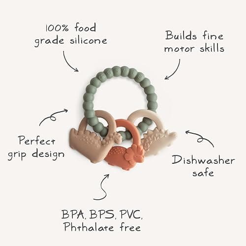 mushie Silicone Dino Teething Ring Toy - Dino thumbnail 9