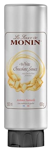MONIN White Chocolate Sauce 500ml for Frappes, Desserts, Cocktails, Hot Chocolates and Garnishes. Vegetarian, Nut-Free, Gluten-Free. 100% Natural Flavour. Squeezy Bottle for Easy Use - Image 1