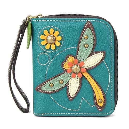 CHALA Handbags- Zip Around Wallet, Wristlet, 8 Credit Card Slots Sturdy Coin Purse for women, Dragonfly, Small - Image 1
