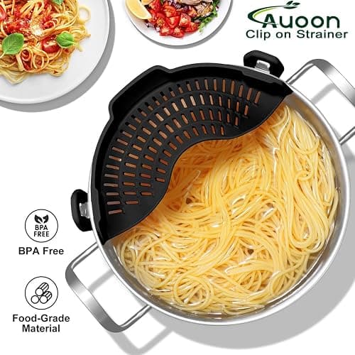 Large AUOON Clip on Strainer for All Pots and Pans - Oversized Silicone Pot Strainer Family-Style Design Pasta Strainer Kitchen Colander for Spaghetti and Noodles | Dishwasher Safe thumbnail 2