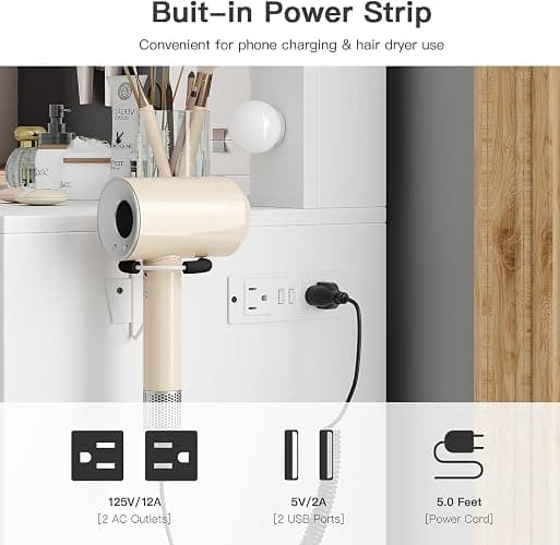 FUSOU Vanity Desk with Power Outlet, Makeup Vanity with Mirror and 12 LED Lights, 3 Lighting Modes,11 Drawers Vanity Table with Chair, Glass Top, Dressing Table for Bedroom,Dressing Room, White thumbnail 7