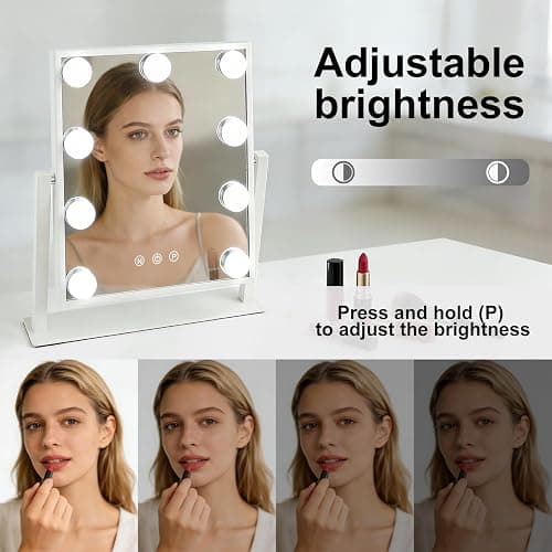 Hibtn Hollywood Vanity Mirror With Lights,Makeup Mirror With 9 Dimmable Led Bulbs With 3 Color,Touchscreen Control, Dressing Tabletop USB Charging thumbnail 4