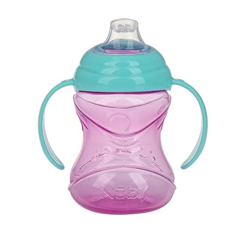 Nuby Clik-It Grip N' Sip Soft Spout No-Spill Training Sippy Cup with Handles - (3-Pack) 10 oz - 4+ Months - Aqua/Purple/Pink thumbnail 7