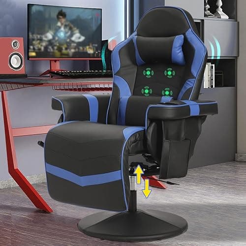 LVUYOYO Reclining Gaming Chair, Massage Gaming Chairs for Adults, High Back PU Leather Game Recliner w/Adjustable Height, Swivel Game Chair with Lumbar Support, Cup Holder, Headrest thumbnail 2