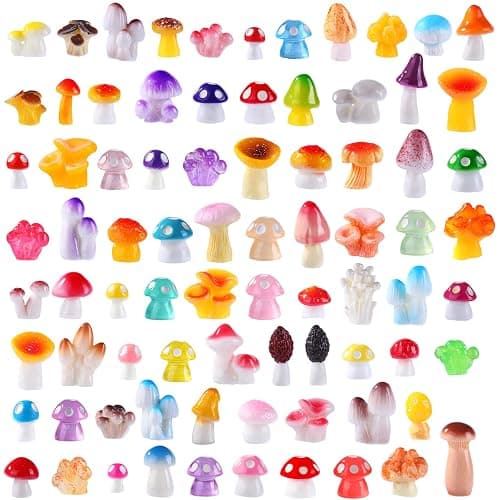 DIYDEC 80pcs Mini Resin Mushroom 80 Style Miniature Mushrooms Figures to Hide Small Tiny Resin Mushrooms Bulk for Dollhouse Decor Micro Fairy Garden Landscape Aquarium Tiny Party Favor Toys - Image 1