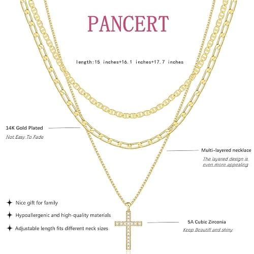 Cross Necklace for Women,Stackable Stacked Stacking Layering Layered Necklaces Dainty Gold Necklace Paperclip Box Flat Mariner Chain Necklace Cross Pendant CZ Diamond Simple Jewelry Gift thumbnail 6