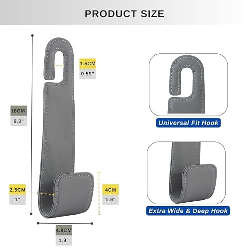 IRROMI Purse Holder for Car, 2 Pack Upgraded Car Seat Hooks for Hanging Purse and Bag, Leather Headrest Hooks for Car Back Seat, Car Organization Accessories (Gray) thumbnail 3