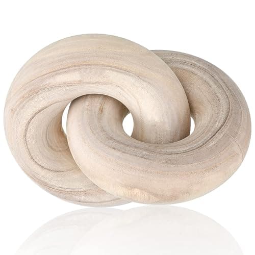 Yalikop 2 Link Wood Chain Link Decor Coffee Table Wooden Knot Decor,Wood | Hand Carved Wooden Knot, Modern Farmhouse Ornament, Boho Rustic Natural Chain Items, Home Living Room Shelf Decorations - Image 1