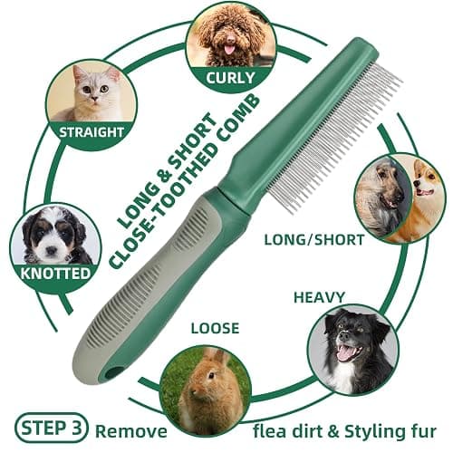KUEIOX Pet Grooming Kit - 7 PCS Green Deshedding Brush Set with Undercoat Rake, Slicker Brush, Bath Brush & Nail Clipper for Short & Long-Haired Dogs and Cats thumbnail 4