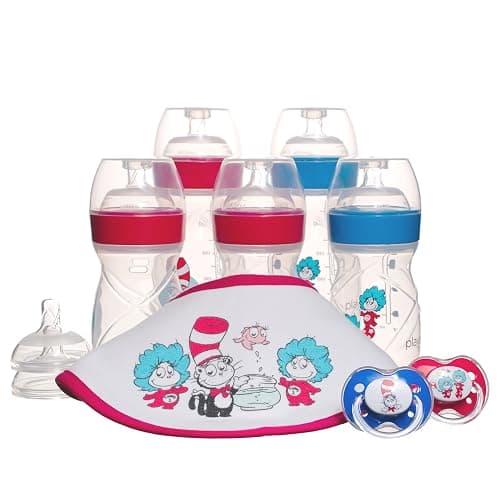 Playtex Baby Dr. Seuss Newborn Gift Set with 5 Nurser Bottles (3X 4Oz, 2X 8Oz), 2 Binky Pacifiers, 60 Drop-Ins Liners & Bib, Bottles for Newborn and Breastfeeding Babies, Feeding Essentials - Image 1