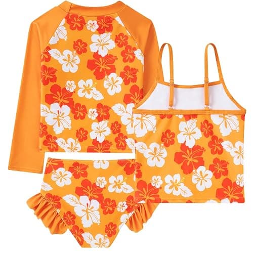 swimsobo Girls 3-Piece Swimsuit Size 3-10Y Bahting Suit Long Sleeve Rash Guard Tankini Sets UPF Sun Protection thumbnail 3