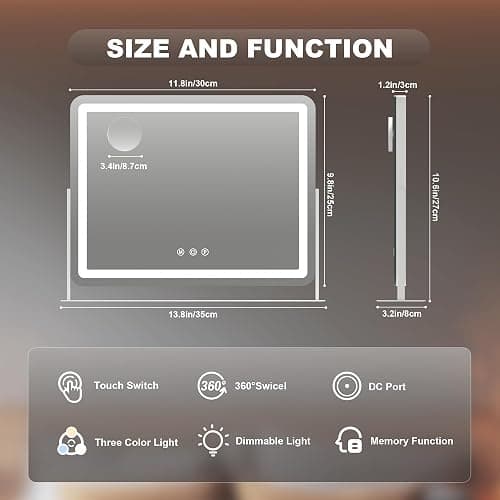 Hasipu Vanity Mirror with Lights, 14" x 11" LED Makeup Mirror, Light up Mirror with 10X Magnification, Smart Touch 3 Colors Dimmable (White) thumbnail 2